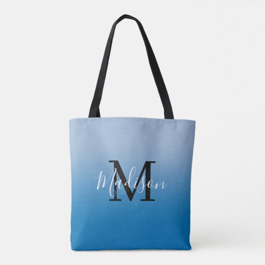 Tote Bag Monogramme moderne Nom Lumière à bleu foncé Gradie (Dos)