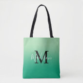 Tote Bag Monogramme moderne Nom Lumière au dégradé vert fon (Devant)