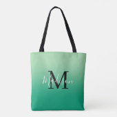Tote Bag Monogramme moderne Nom Lumière au dégradé vert fon (Dos)