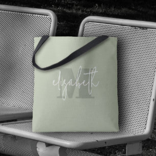 Tote Bag Monogramme moderne Nom personnalisé Sage Vert