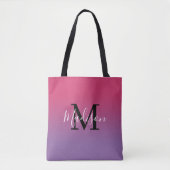 Tote Bag Monogramme moderne Nom Pink to Purple Gradient (Devant)