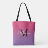 Tote Bag Monogramme moderne Nom Pink to Purple Gradient (Dos)