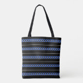 Tote Bag Monogramme moderne Nom Quatrefoil Stripes Bleu Noi (Dos)