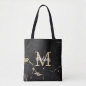 Tote Bag Monogramme moderne or noir marbre (Devant)