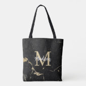 Tote Bag Monogramme moderne or noir marbre (Dos)