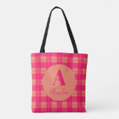 Tote Bag Monogramme moderne Plaid Hot Pink Orange (Dos)