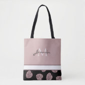 Tote Bag Monogramme Moderne Rose Pâle Feuille Tropicale (Devant)