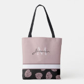 Tote Bag Monogramme Moderne Rose Pâle Feuille Tropicale (Dos)