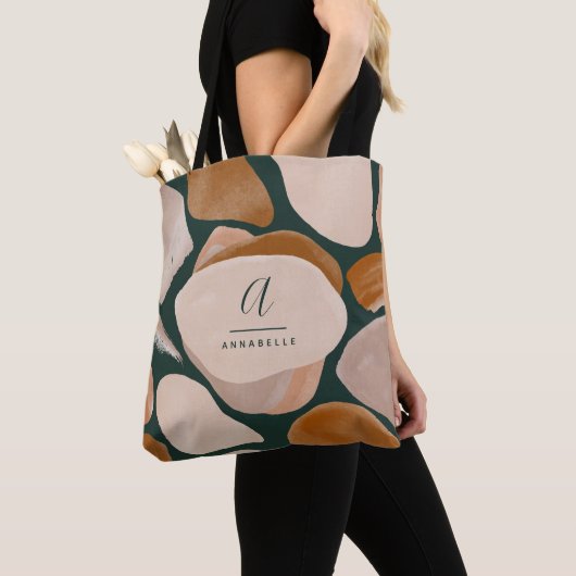 Tote Bag Monogramme moderne rouille vert abstrait chic chic (De près)