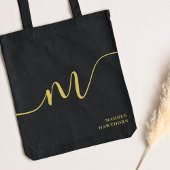 Tote Bag Monogramme moderne Script Calligraphie Black Gold 