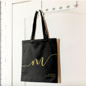 Tote Bag Monogramme moderne Script Calligraphie Black Gold 