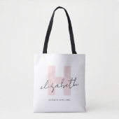 Tote Bag Monogramme moderne Script Girl Blush rose initial (Devant)