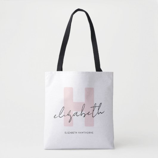 Tote Bag Monogramme moderne Script Girl Blush rose initial (Devant)