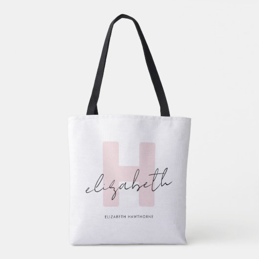 Tote Bag Monogramme moderne Script Girl Blush rose initial (Dos)