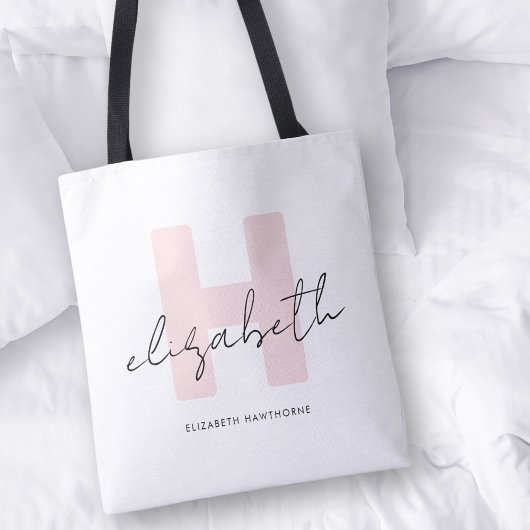 Tote Bag Monogramme moderne Script Girl Blush rose initial