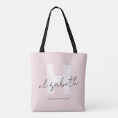 Tote Bag Monogramme moderne Script Girl Blush rose initial (Dos)