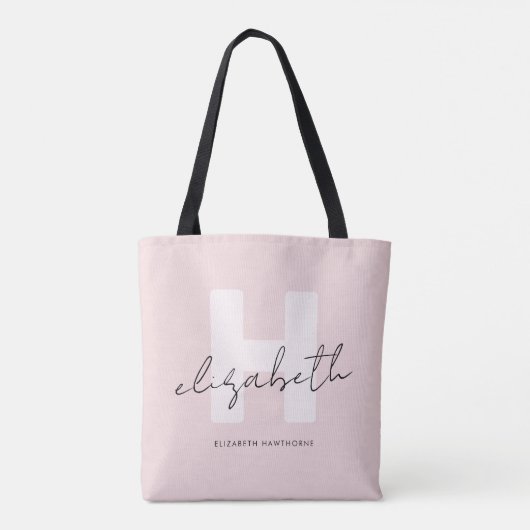 Tote Bag Monogramme moderne Script Girl Blush rose initial (Dos)