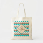 Tote Bag Monogramme moderne Turquoise Brown Chevron (Devant)