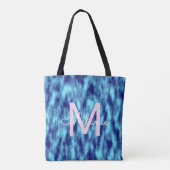 Tote Bag Monogramme moderne turquoise du nom du teint bleu (Dos)