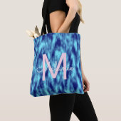 Tote Bag Monogramme moderne turquoise du nom du teint bleu (De près)