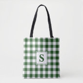 Tote Bag Monogramme moderne vert et blanc En vichy Motif (Devant)