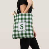 Tote Bag Monogramme moderne vert et blanc En vichy Motif (De près)