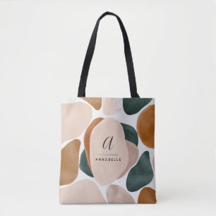 Tote Bag Monogramme moderne vert rouille abstrait élégant