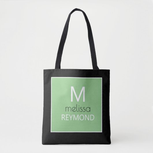 Tote Bag monogramme moderne vert sauge (Devant)