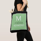 Tote Bag monogramme moderne vert sauge (De près)