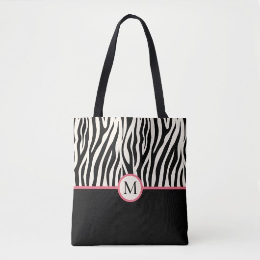 Tote Bag Monogramme Moderne Zebra Imprimer Safari Motif ani (Devant)