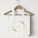 Tote Bag Monogramme Monogramme de verdure géométrique moder<br><div class="desc">Sac fourre-tout monogramme sur mesure avec cadre doré géométrique et aquarelle design moderne.</div>