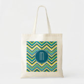 Tote Bag Monogramme Motif Chevron turquoise et jaune (Devant)