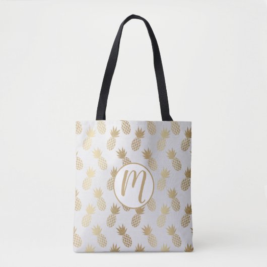 Tote Bag Monogramme Motif d'ananas d'or (Devant)