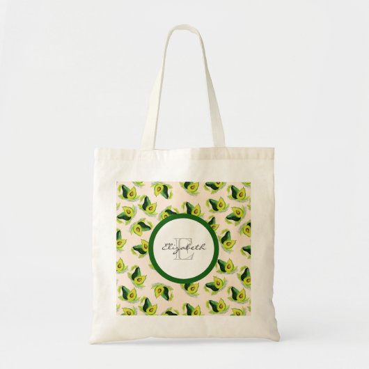 Tote Bag Monogramme Motif d'aquarelle Avocados vert (Devant)