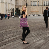 Tote Bag Monogramme Motif de Dahlia à franges violet et ros