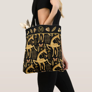 Tote Bag Monogramme Motif de la Giraffe d'or noir
