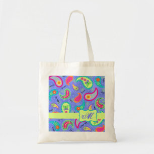 Tote Bag Monogramme Motif de Paisley Green Lavender