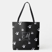 Tote Bag Monogramme Motif de pattes d'animaux mignons noir  (Devant)