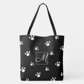 Tote Bag Monogramme Motif de pattes d'animaux mignons noir  (Dos)