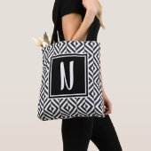 Tote Bag Monogramme Motif Diamant noir et blanc (De près)
