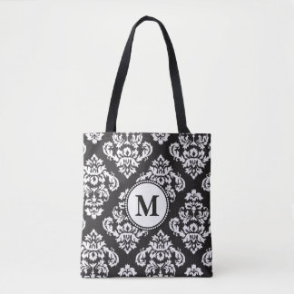 Tote Bag Monogramme Motif d'impression noir et blanc