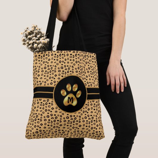 Tote Bag Monogramme & Motif élégant de tigre & Paw (De près)