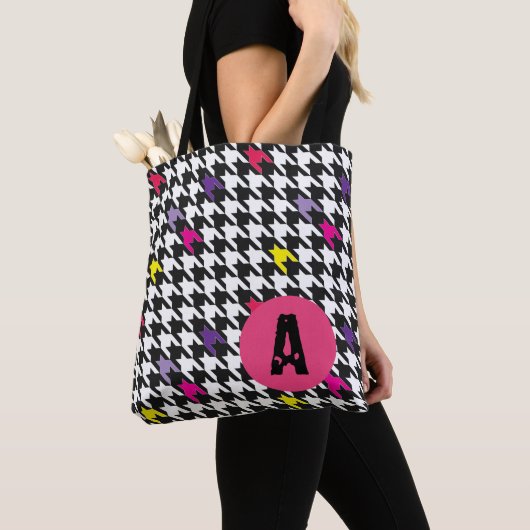 Tote Bag Monogramme Motif Houndstooth moderne (De près)