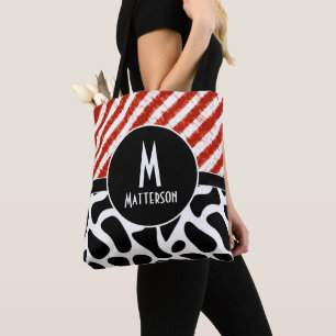 Tote Bag Monogramme Motif noir rouge moderne personnalisé