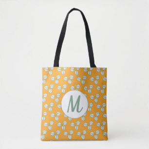 Tote Bag Monogramme Motif orange et feuille blanche moderne