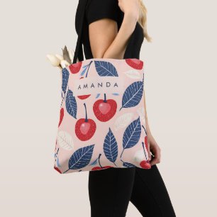 Tote Bag Monogramme Motif personnalisé cerise et feuille
