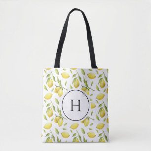 Tote Bag Monogramme Motif vintage citrons et verdure