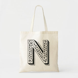Tote Bag Monogramme N, lettre N, alphabet N, noir et blanc