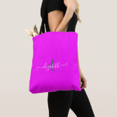 Tote Bag Monogramme néon fluorescent rose (De près)