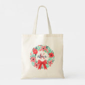 Tote Bag Monogramme Noël Vacances Rouge Rose Floral Wreath (Dos)